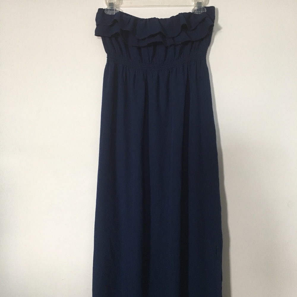 Navy blue ruffle sleeveless maxi dress S